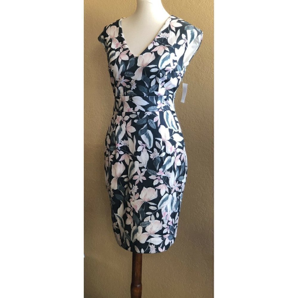Alexia Admor Womens Green Floral Printed V-Neck Sheath Dress Size M $179 - Picture 2 of 11